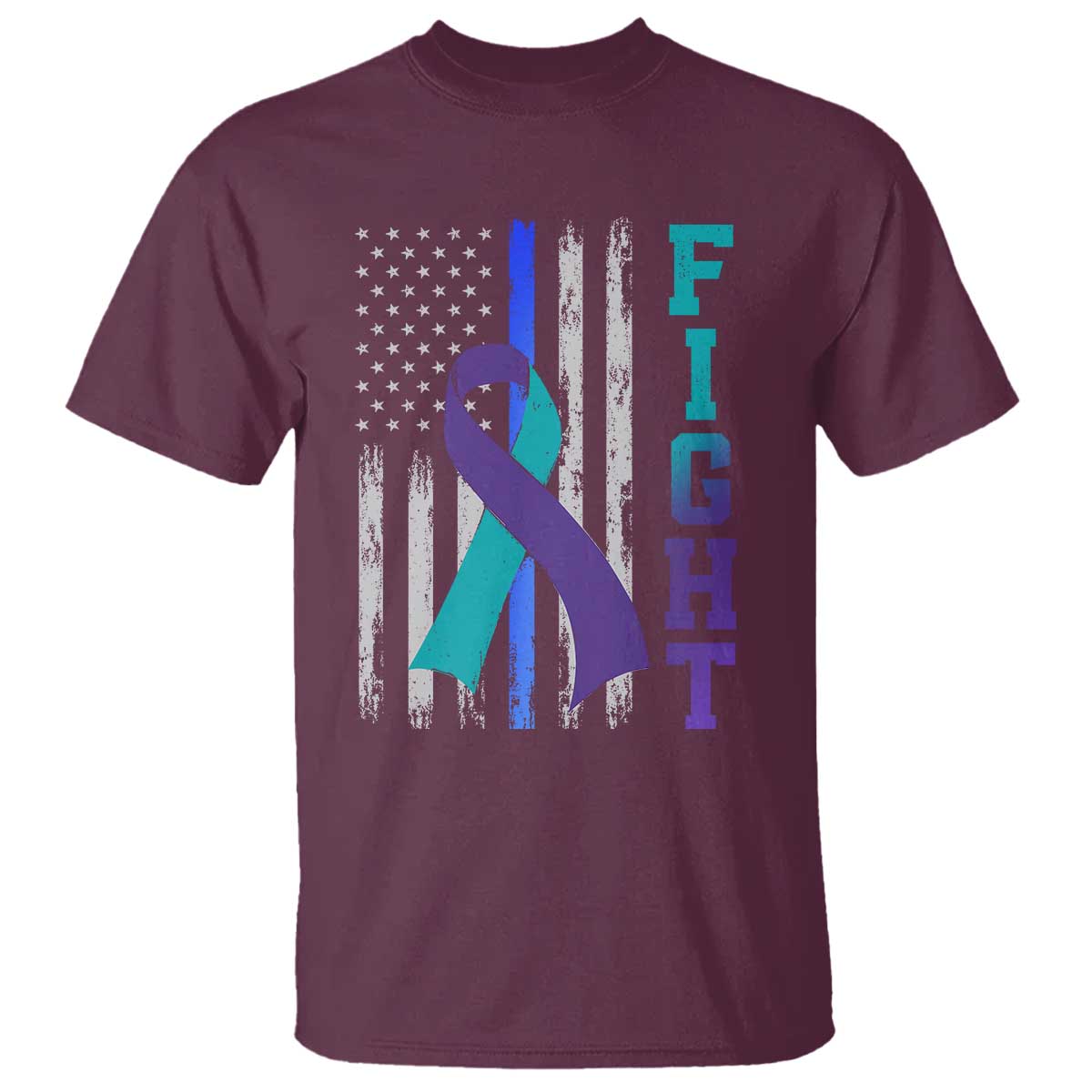 Fight Police Suicide Prevention Support American Flag Ribbon Support T Shirt