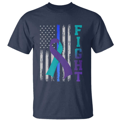 Fight Police Suicide Prevention Support American Flag Ribbon Support T Shirt