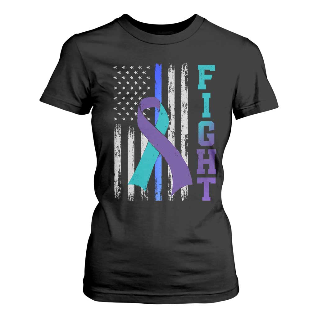 Fight Police Suicide Prevention Support American Flag Ribbon Support T Shirt For Women