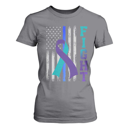 Fight Police Suicide Prevention Support American Flag Ribbon Support T Shirt For Women