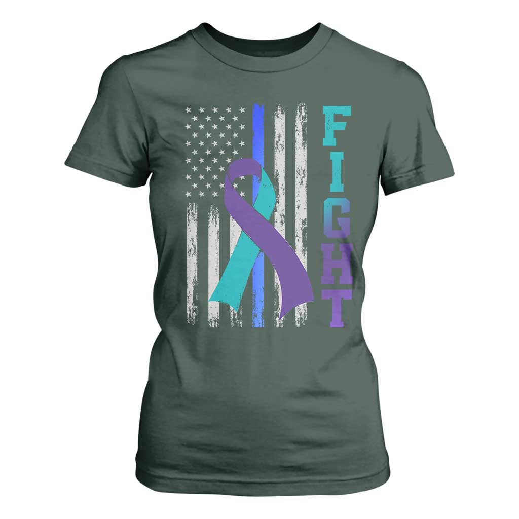 Fight Police Suicide Prevention Support American Flag Ribbon Support T Shirt For Women