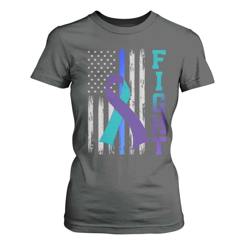 Fight Police Suicide Prevention Support American Flag Ribbon Support T Shirt For Women