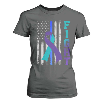 Fight Police Suicide Prevention Support American Flag Ribbon Support T Shirt For Women