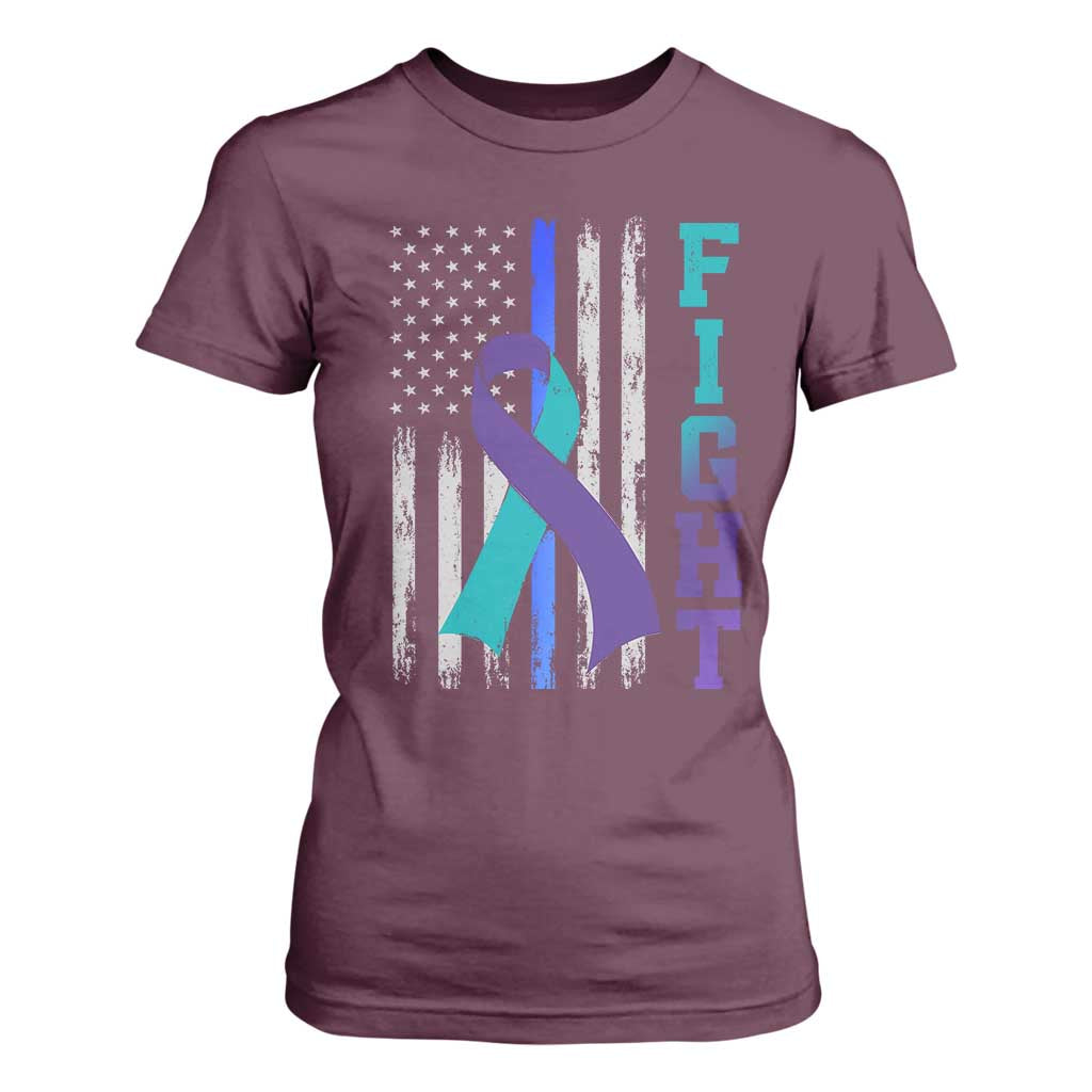 Fight Police Suicide Prevention Support American Flag Ribbon Support T Shirt For Women