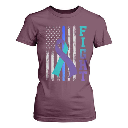 Fight Police Suicide Prevention Support American Flag Ribbon Support T Shirt For Women