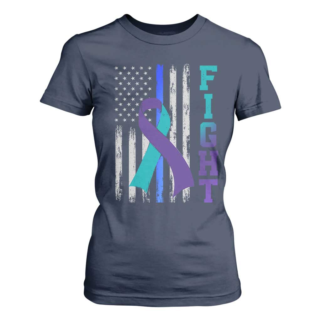 Fight Police Suicide Prevention Support American Flag Ribbon Support T Shirt For Women