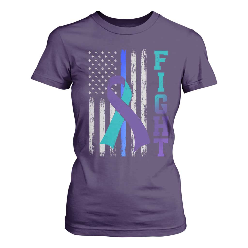 Fight Police Suicide Prevention Support American Flag Ribbon Support T Shirt For Women