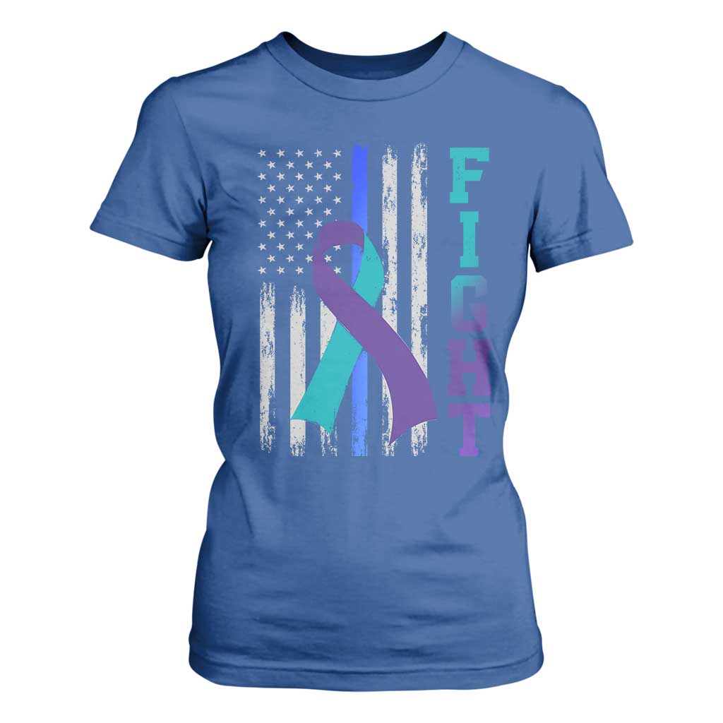 Fight Police Suicide Prevention Support American Flag Ribbon Support T Shirt For Women