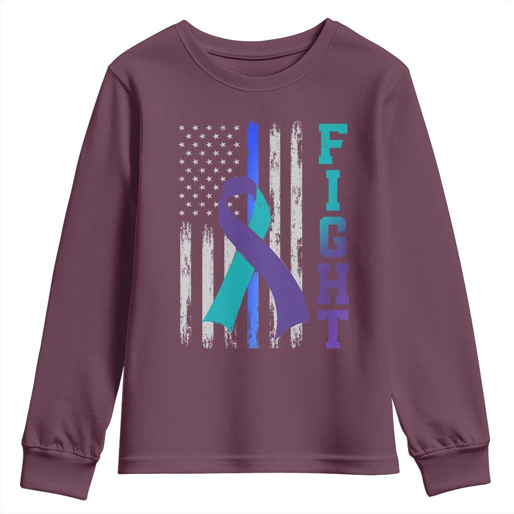 Fight Police Suicide Prevention Support American Flag Ribbon Support Youth Sweatshirt