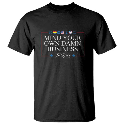 tim-walz-t-shirt-mind-your-own-damn-business-american-lgbt-flag-unity