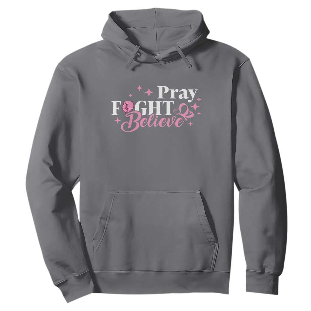 Breast Cancer Support Hoodie Pray Fight Believe Boxing Glove Pink Ribbon Butterfly