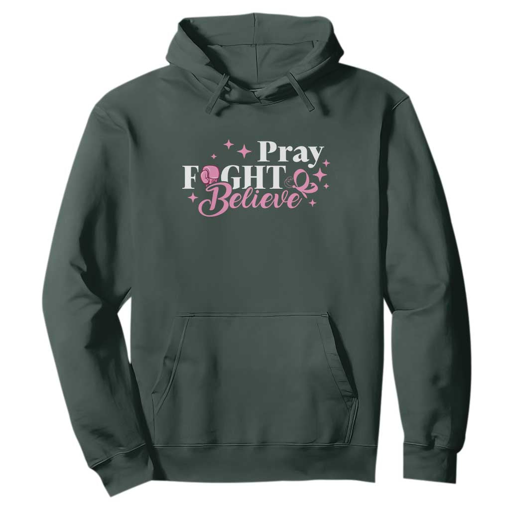 Breast Cancer Support Hoodie Pray Fight Believe Boxing Glove Pink Ribbon Butterfly