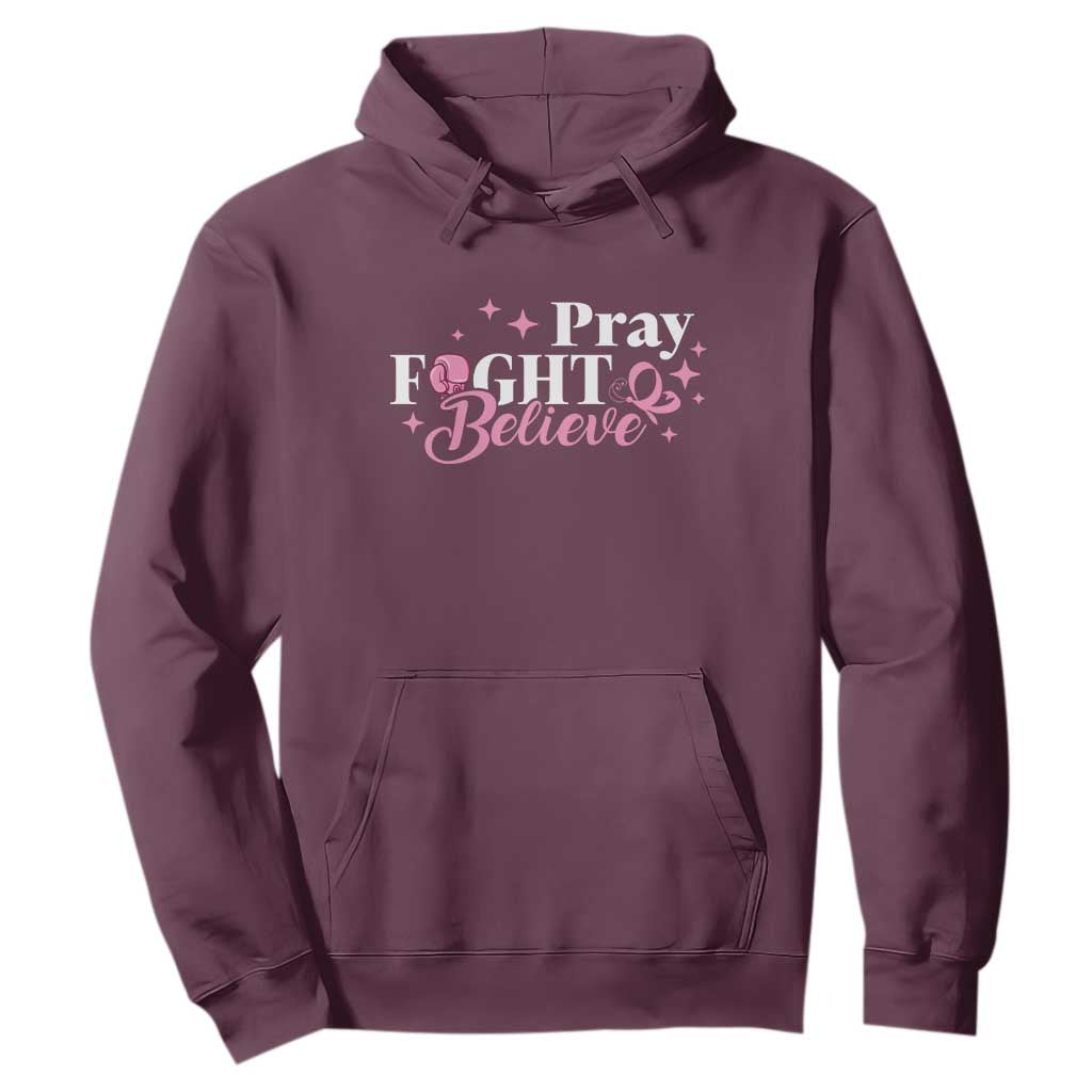 Breast Cancer Support Hoodie Pray Fight Believe Boxing Glove Pink Ribbon Butterfly