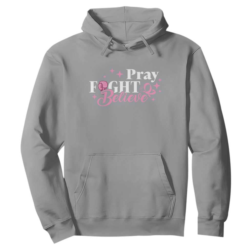 Breast Cancer Support Hoodie Pray Fight Believe Boxing Glove Pink Ribbon Butterfly