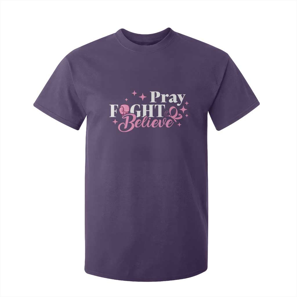 Breast Cancer Support T Shirt For Kid Pray Fight Believe Boxing Glove Pink Ribbon Butterfly