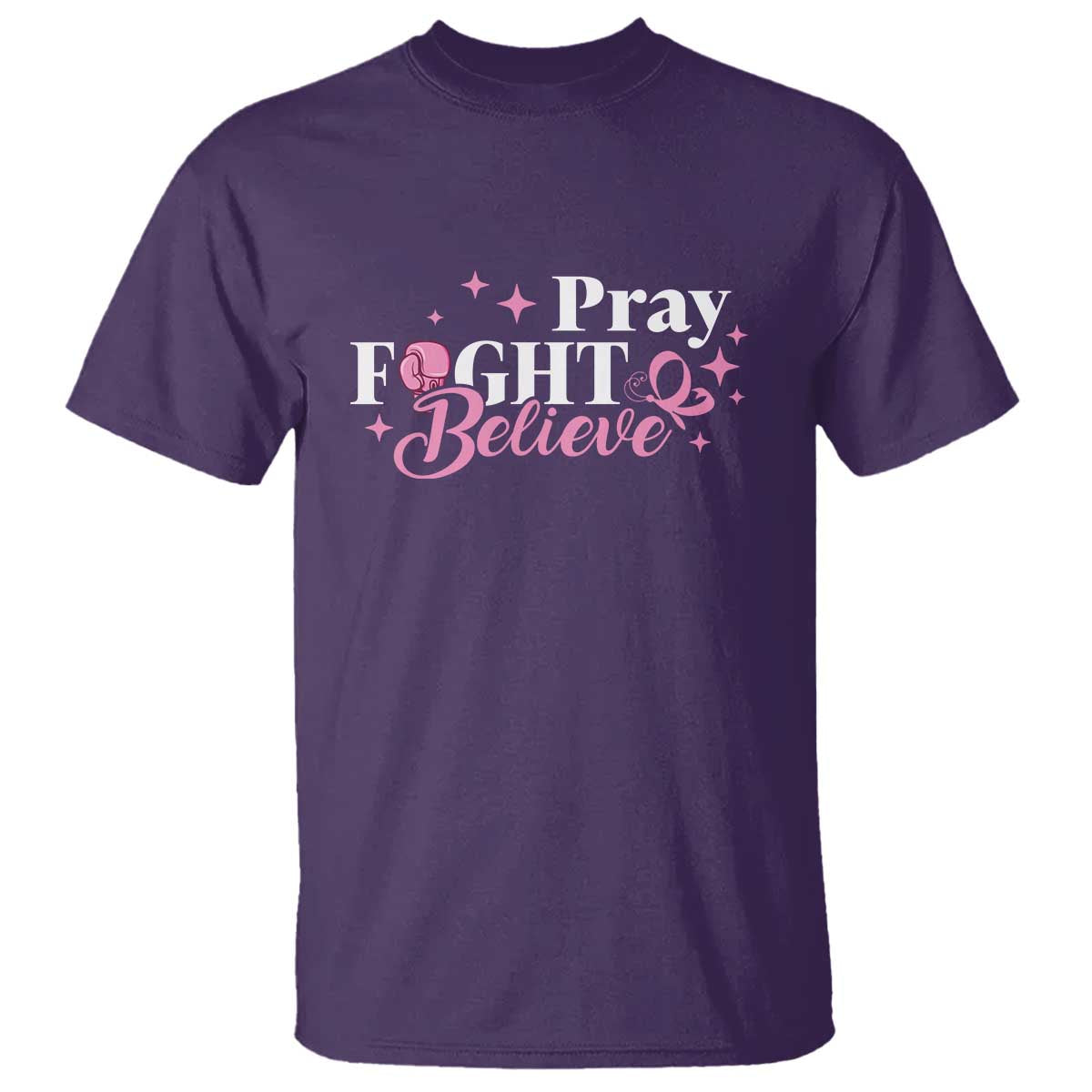 Breast Cancer Support T Shirt Pray Fight Believe Boxing Glove Pink Ribbon Butterfly