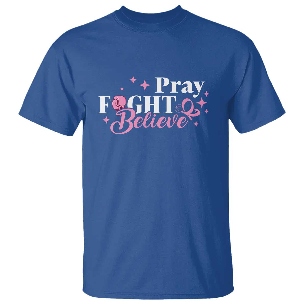 Breast Cancer Support T Shirt Pray Fight Believe Boxing Glove Pink Ribbon Butterfly