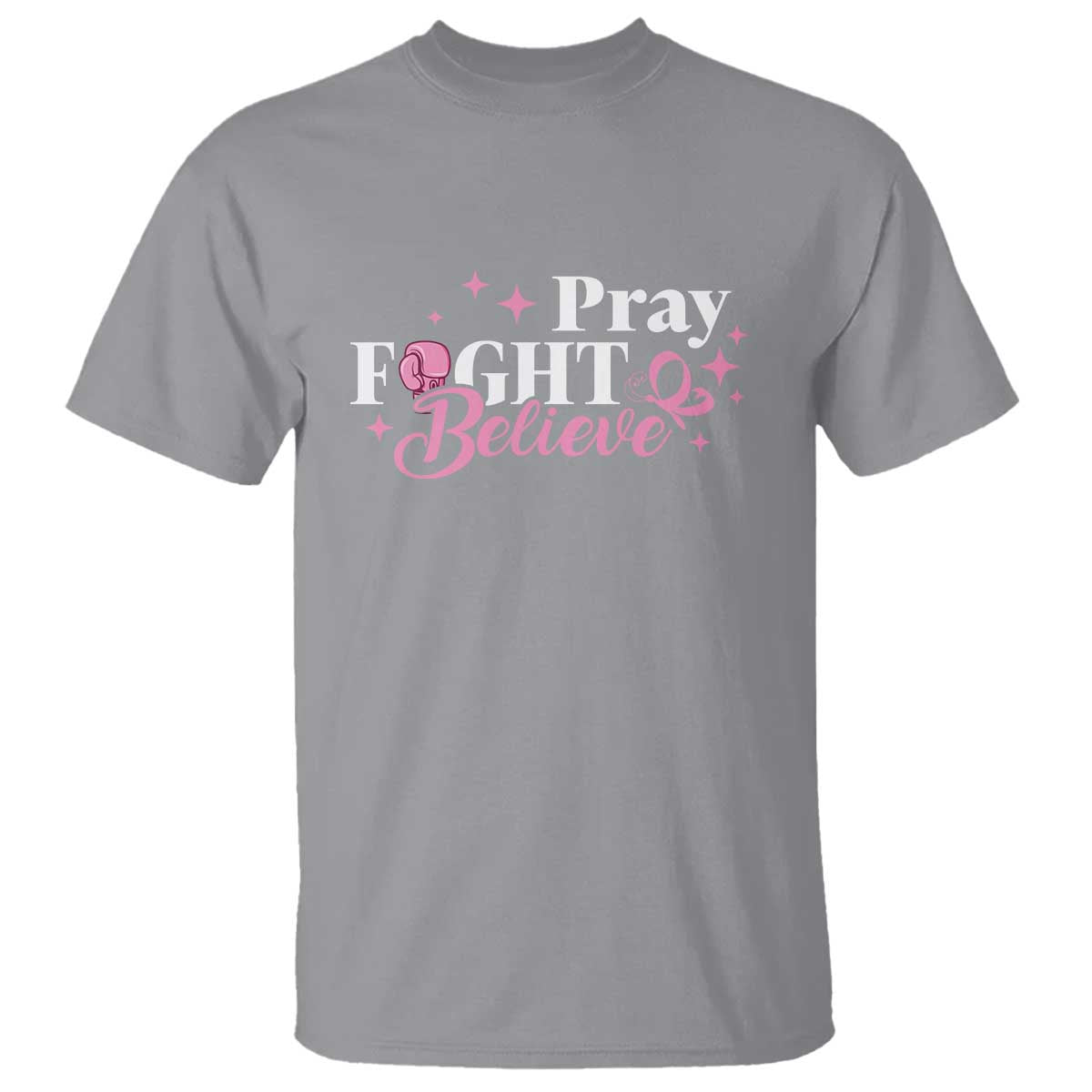 Breast Cancer Support T Shirt Pray Fight Believe Boxing Glove Pink Ribbon Butterfly