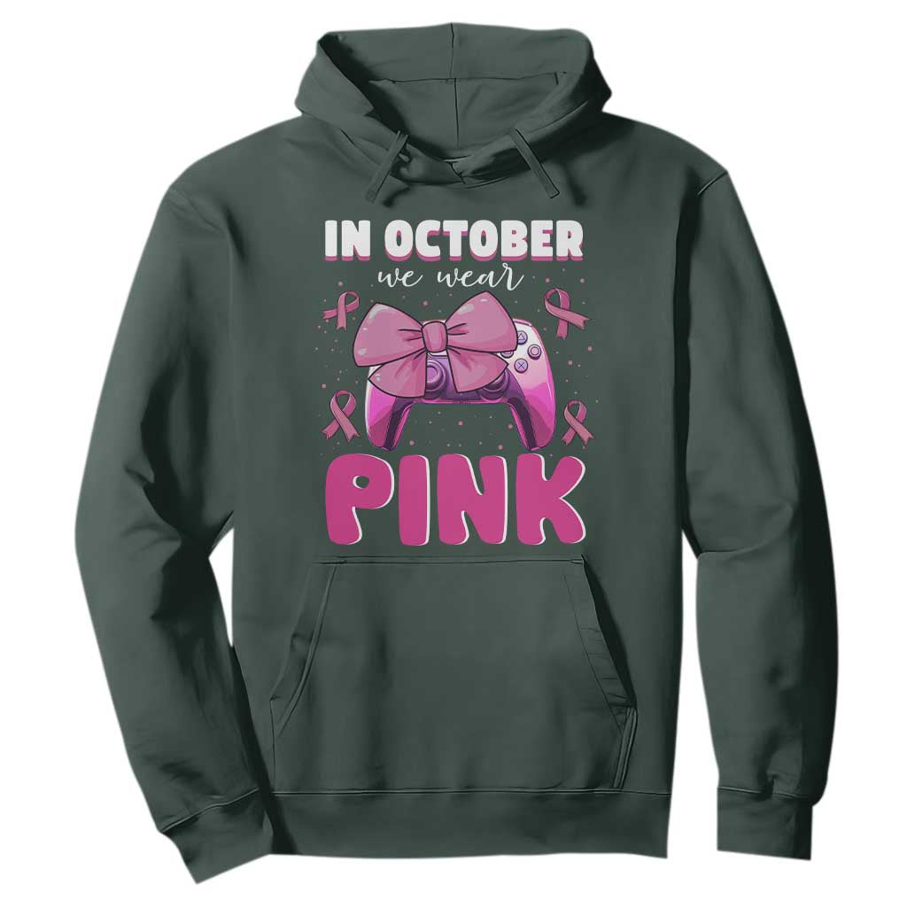 In October We Wear Pink Hoodie Breast Cancer Support Game Console Pink Bow