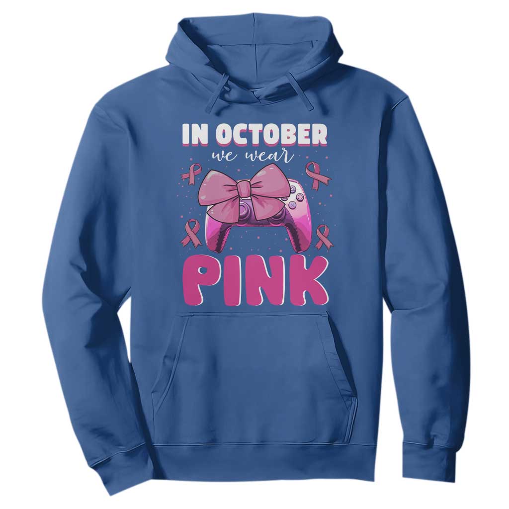 In October We Wear Pink Hoodie Breast Cancer Support Game Console Pink Bow
