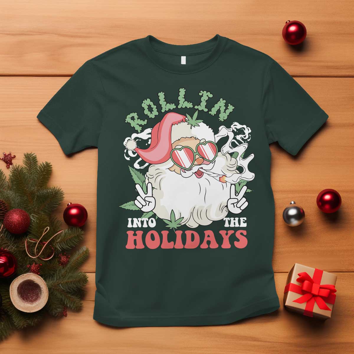 funny-weed-christmas-t-shirt-rollin-into-the-holidays-santa-xmas