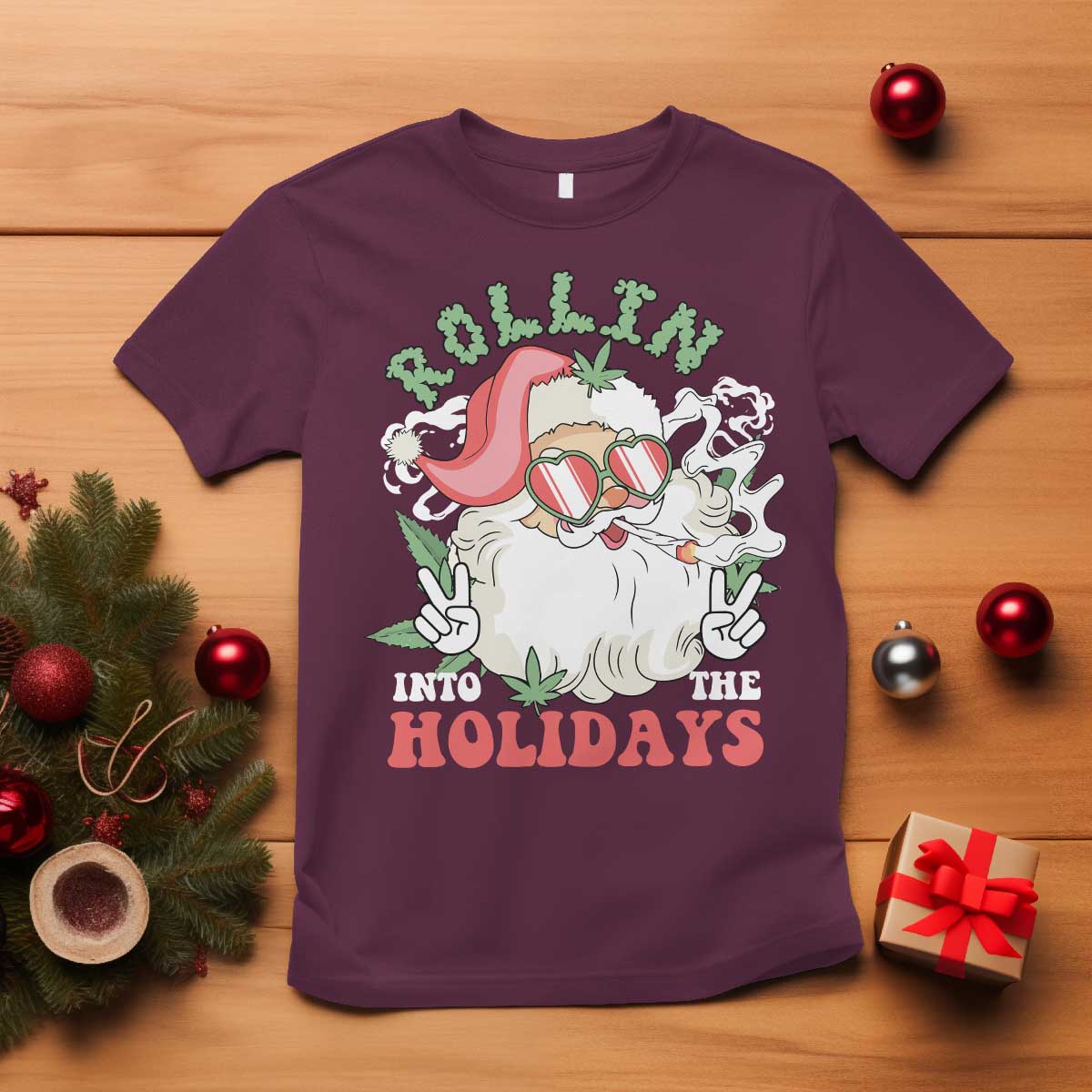 funny-weed-christmas-t-shirt-rollin-into-the-holidays-santa-xmas