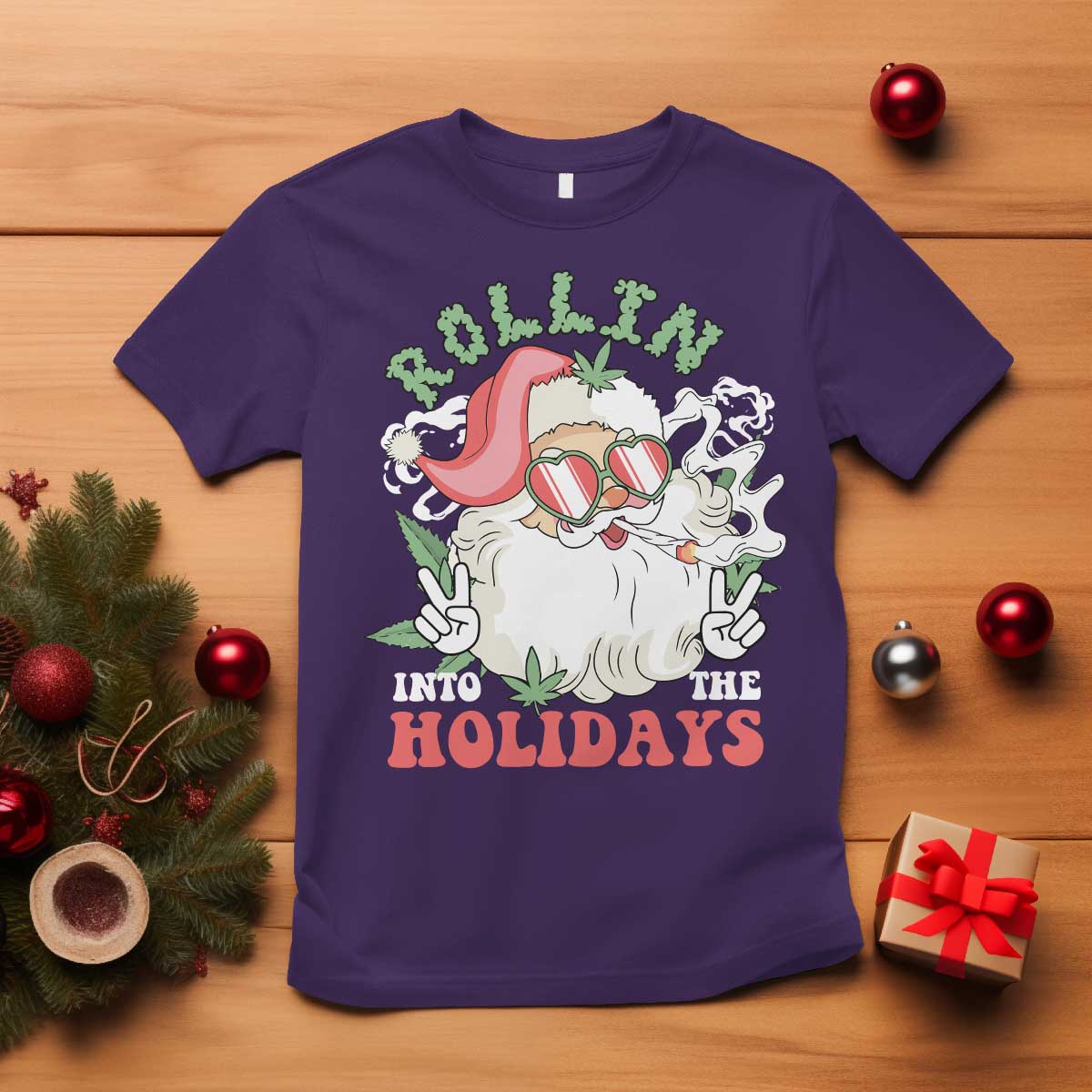 funny-weed-christmas-t-shirt-rollin-into-the-holidays-santa-xmas