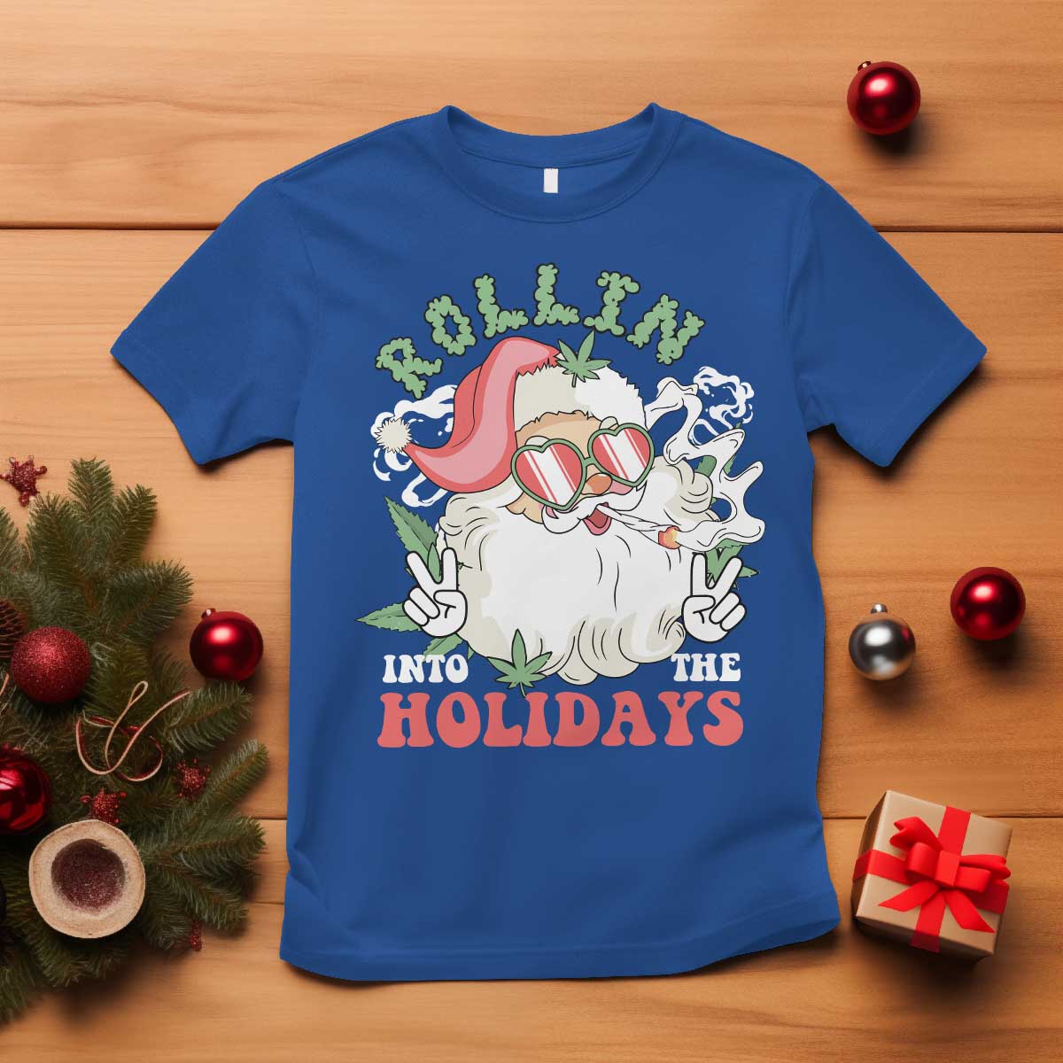funny-weed-christmas-t-shirt-rollin-into-the-holidays-santa-xmas