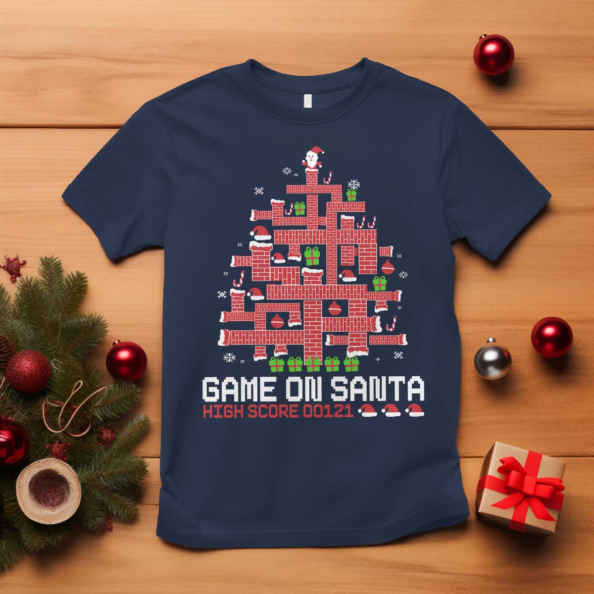 funny-christmas-santa-gamers-t-shirt-game-on-santa-chimney-xmas-tree