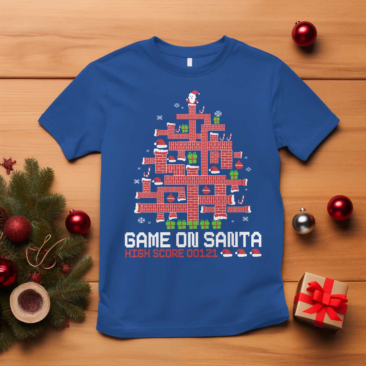 funny-christmas-santa-gamers-t-shirt-game-on-santa-chimney-xmas-tree