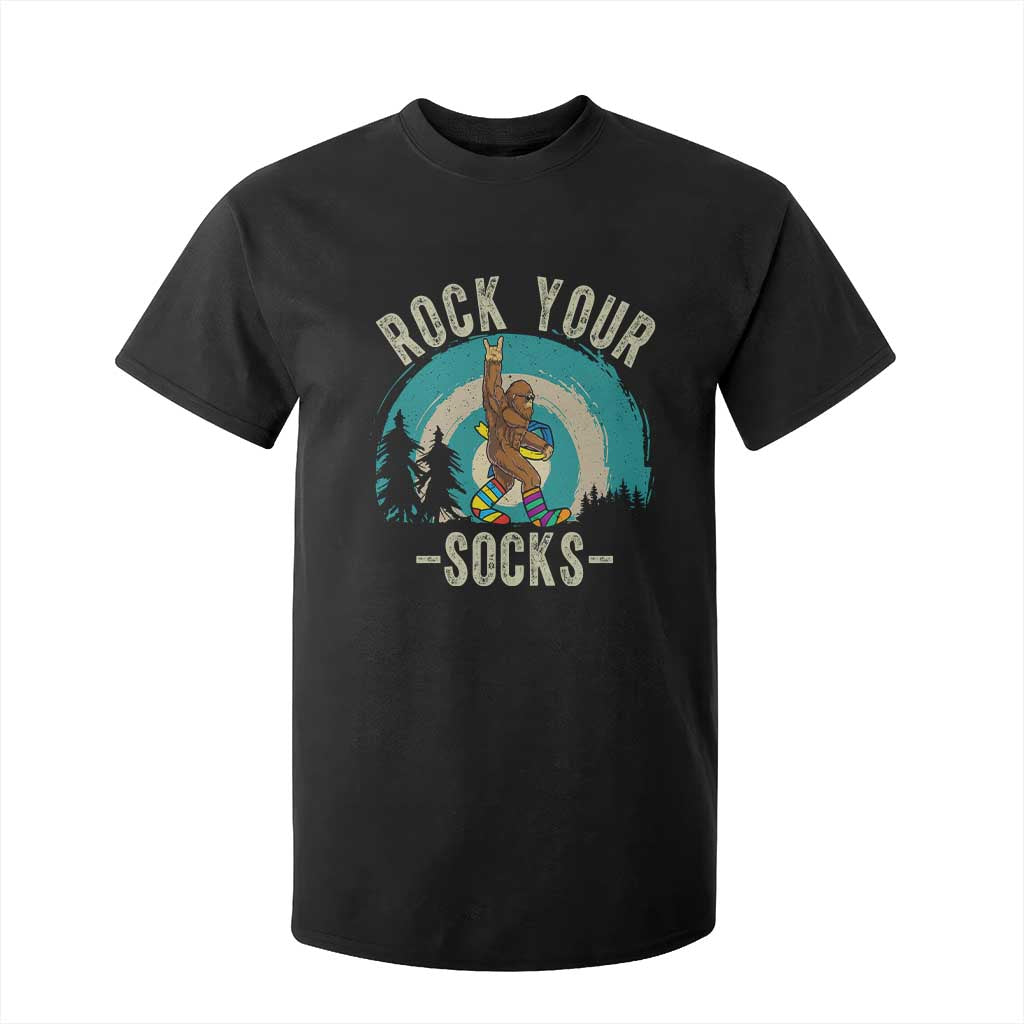 Funny Down Syndrome Support Bigfoot T Shirt For Kid Rock Your Socks