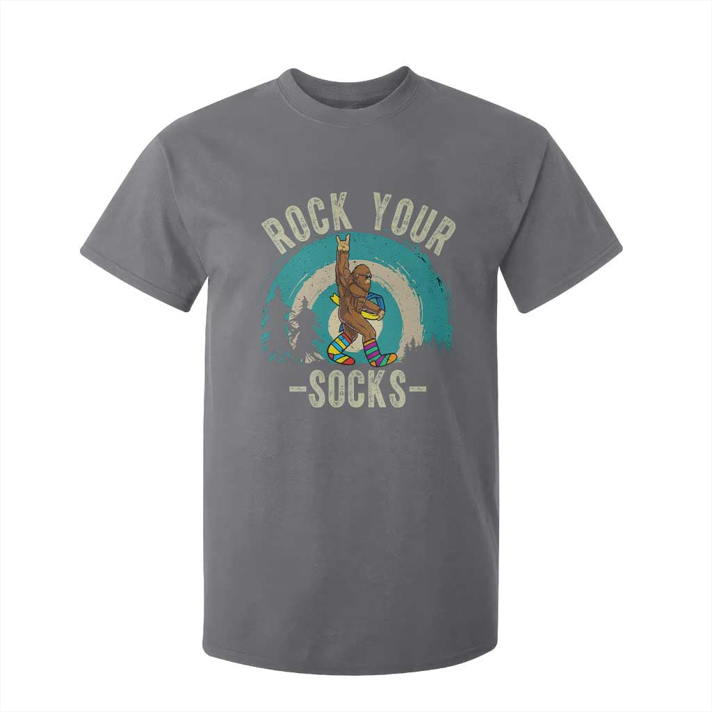 Funny Down Syndrome Support Bigfoot T Shirt For Kid Rock Your Socks