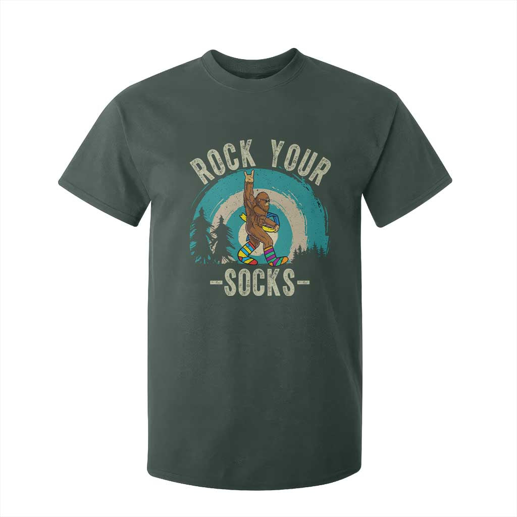 Funny Down Syndrome Support Bigfoot T Shirt For Kid Rock Your Socks