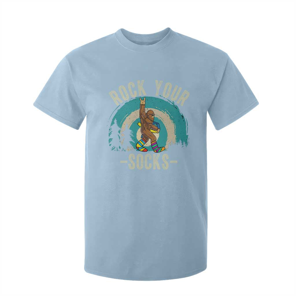 Funny Down Syndrome Support Bigfoot T Shirt For Kid Rock Your Socks