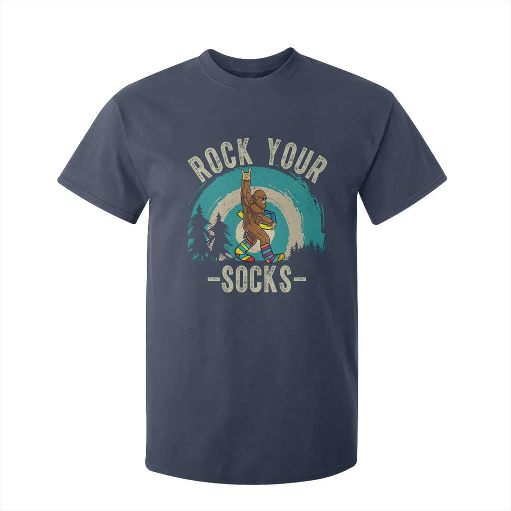 Funny Down Syndrome Support Bigfoot T Shirt For Kid Rock Your Socks