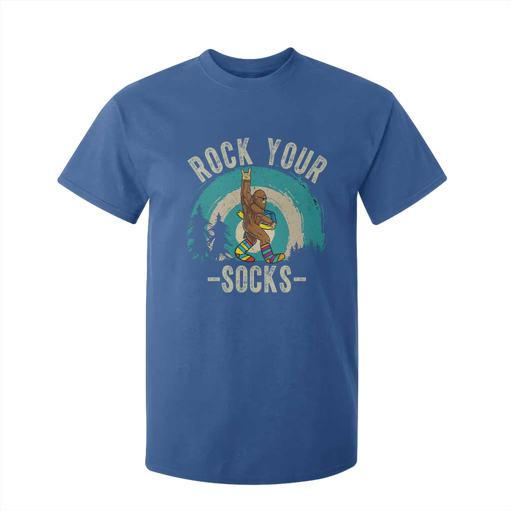 Funny Down Syndrome Support Bigfoot T Shirt For Kid Rock Your Socks