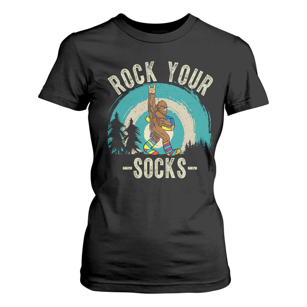 Funny Down Syndrome Support Bigfoot T Shirt For Women Rock Your Socks