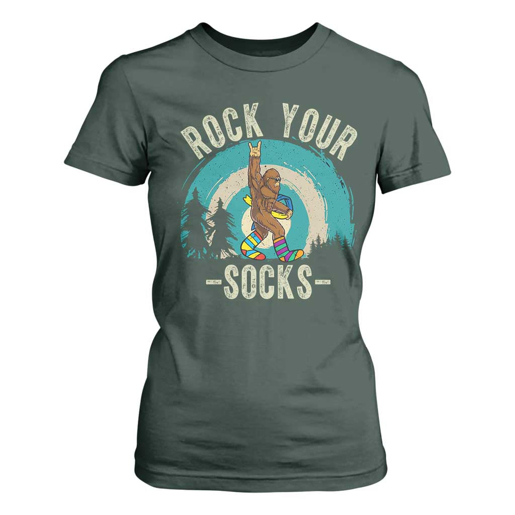 Funny Down Syndrome Support Bigfoot T Shirt For Women Rock Your Socks