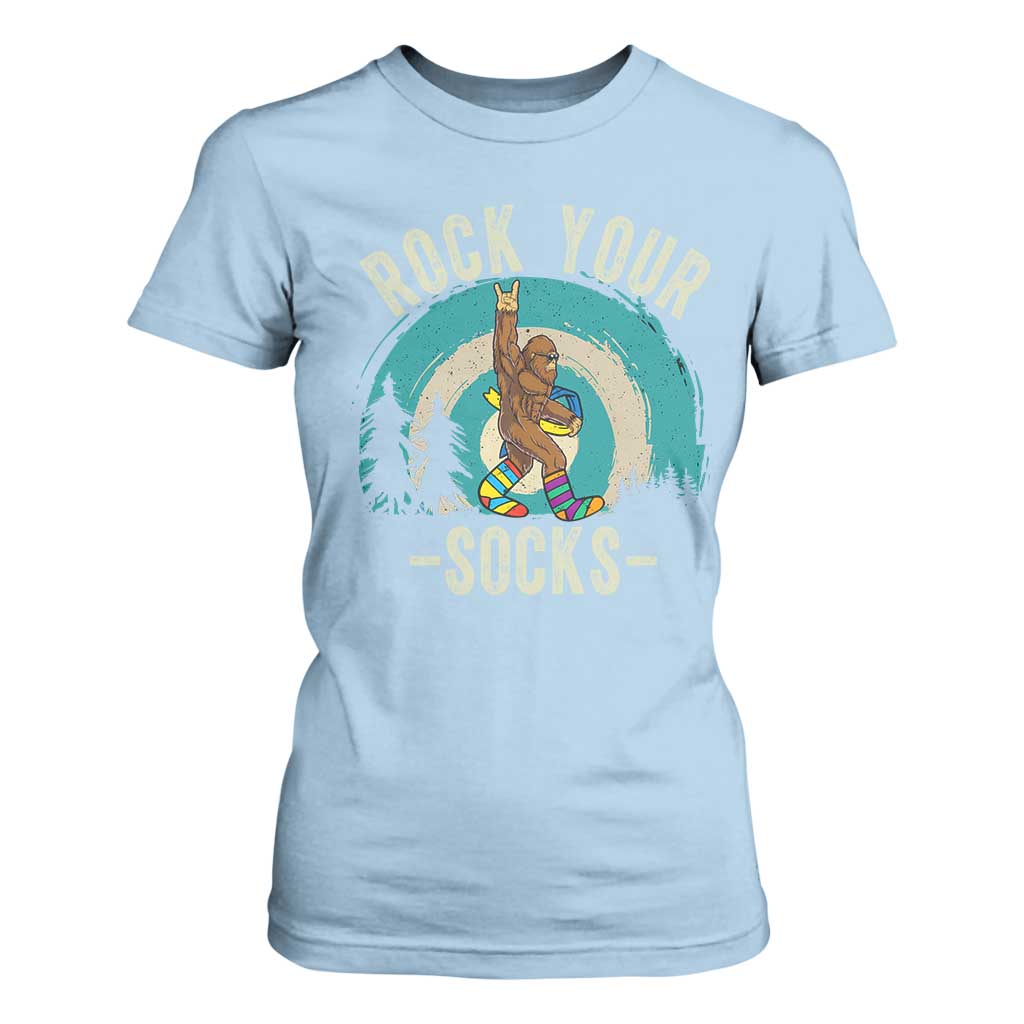 Funny Down Syndrome Support Bigfoot T Shirt For Women Rock Your Socks
