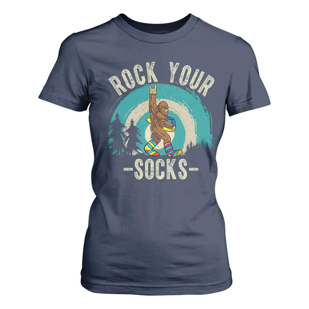 Funny Down Syndrome Support Bigfoot T Shirt For Women Rock Your Socks