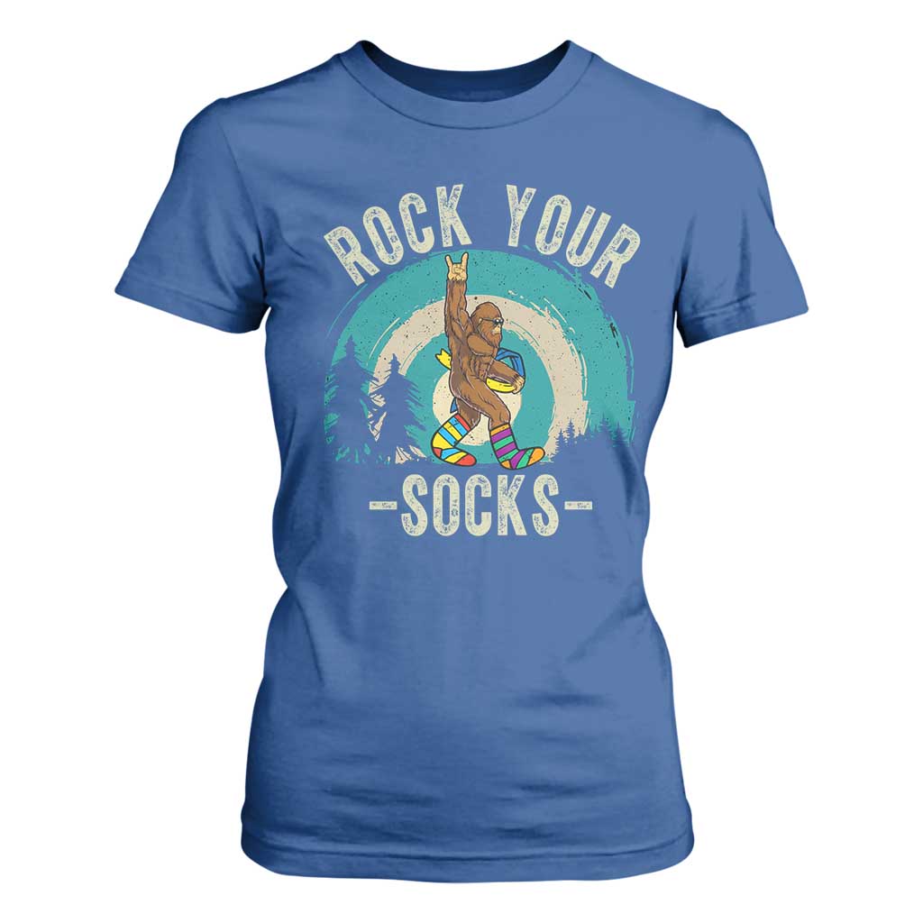Funny Down Syndrome Support Bigfoot T Shirt For Women Rock Your Socks