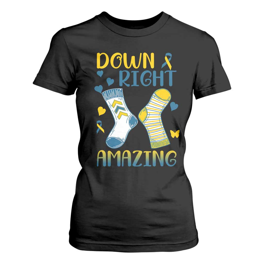 Down Right Amazing T Shirt For Women Down Syndrome Support Socks Ribbon