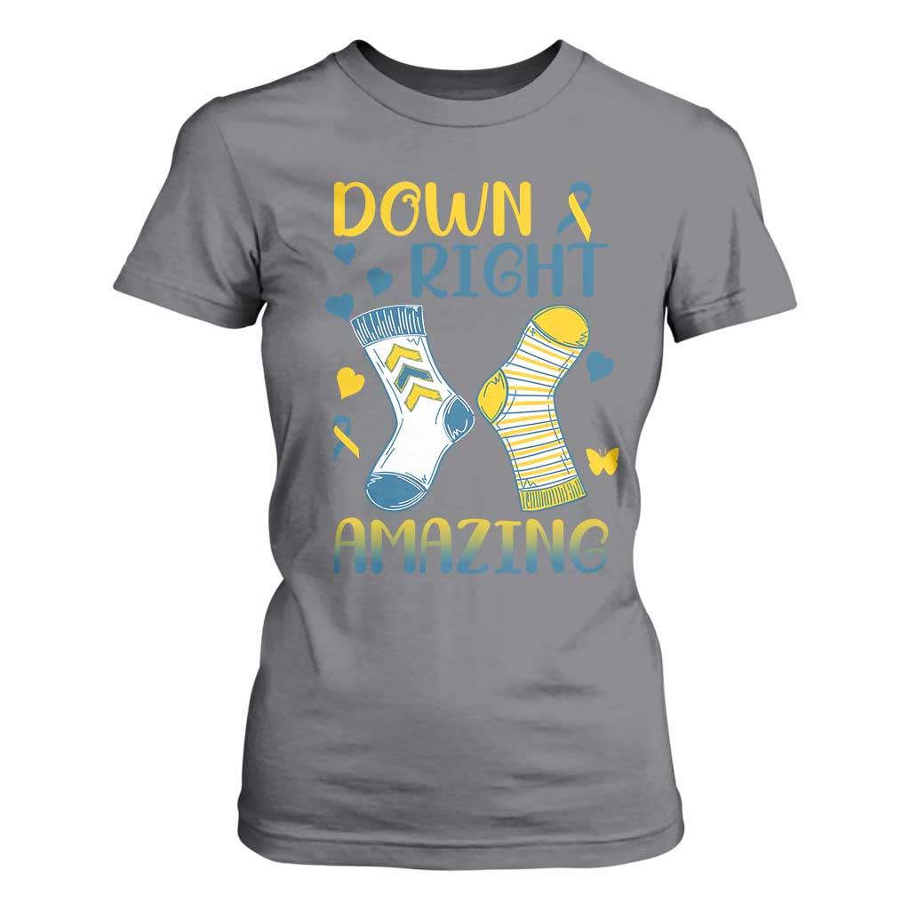 Down Right Amazing T Shirt For Women Down Syndrome Support Socks Ribbon