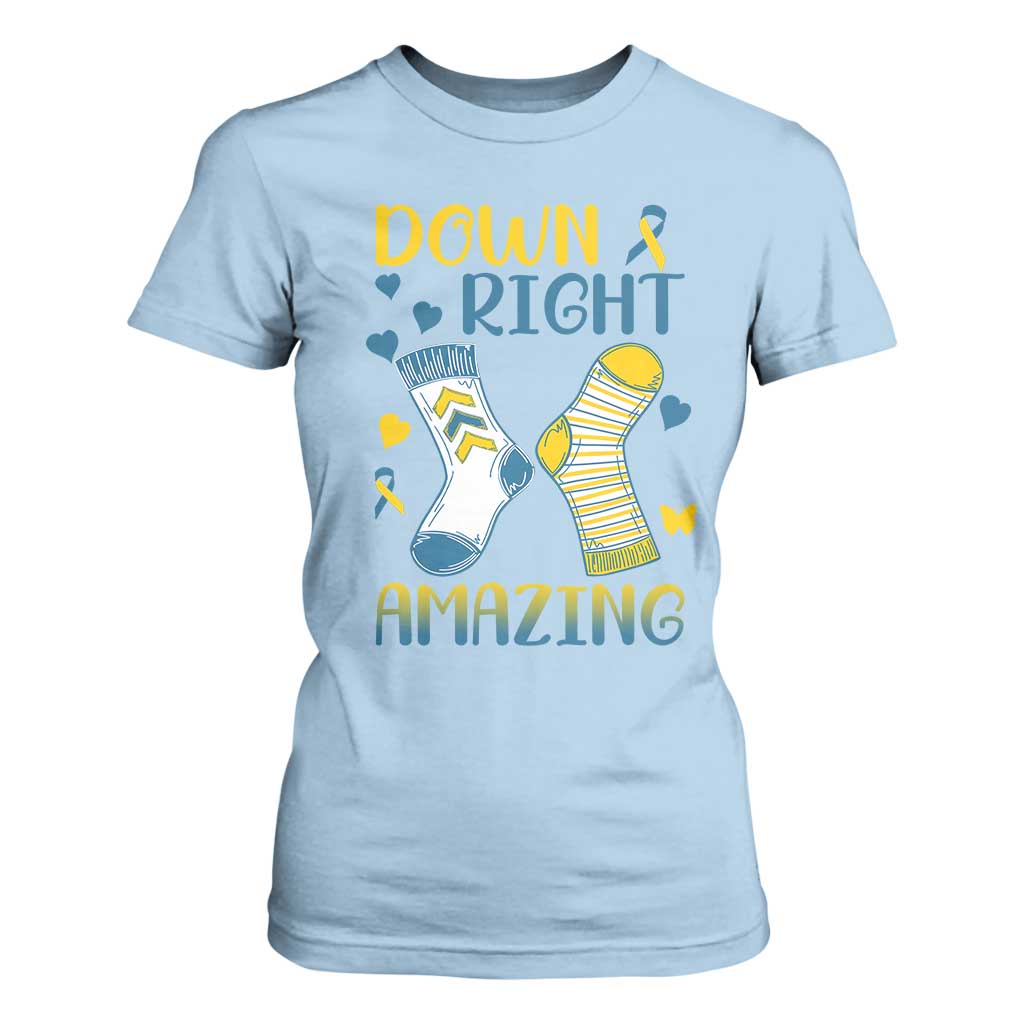 Down Right Amazing T Shirt For Women Down Syndrome Support Socks Ribbon