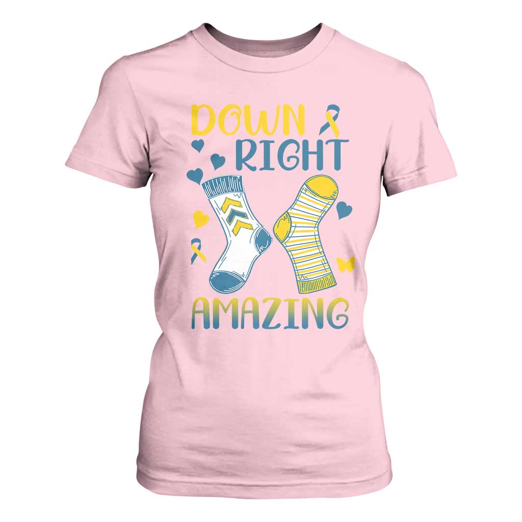 Down Right Amazing T Shirt For Women Down Syndrome Support Socks Ribbon