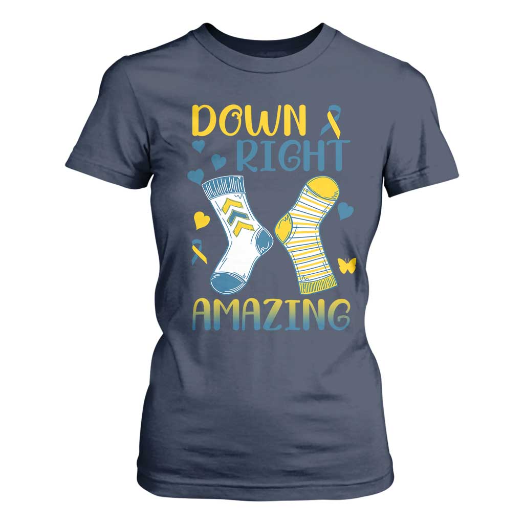Down Right Amazing T Shirt For Women Down Syndrome Support Socks Ribbon