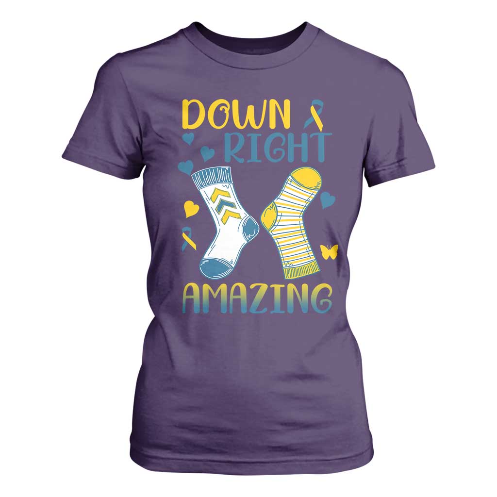 Down Right Amazing T Shirt For Women Down Syndrome Support Socks Ribbon