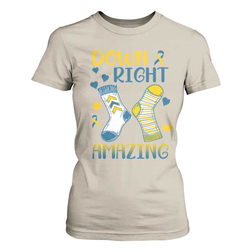 Down Right Amazing T Shirt For Women Down Syndrome Support Socks Ribbon