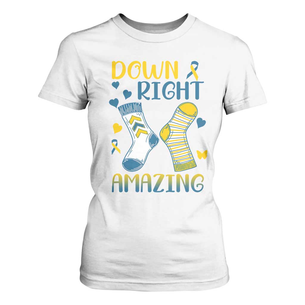 Down Right Amazing T Shirt For Women Down Syndrome Support Socks Ribbon