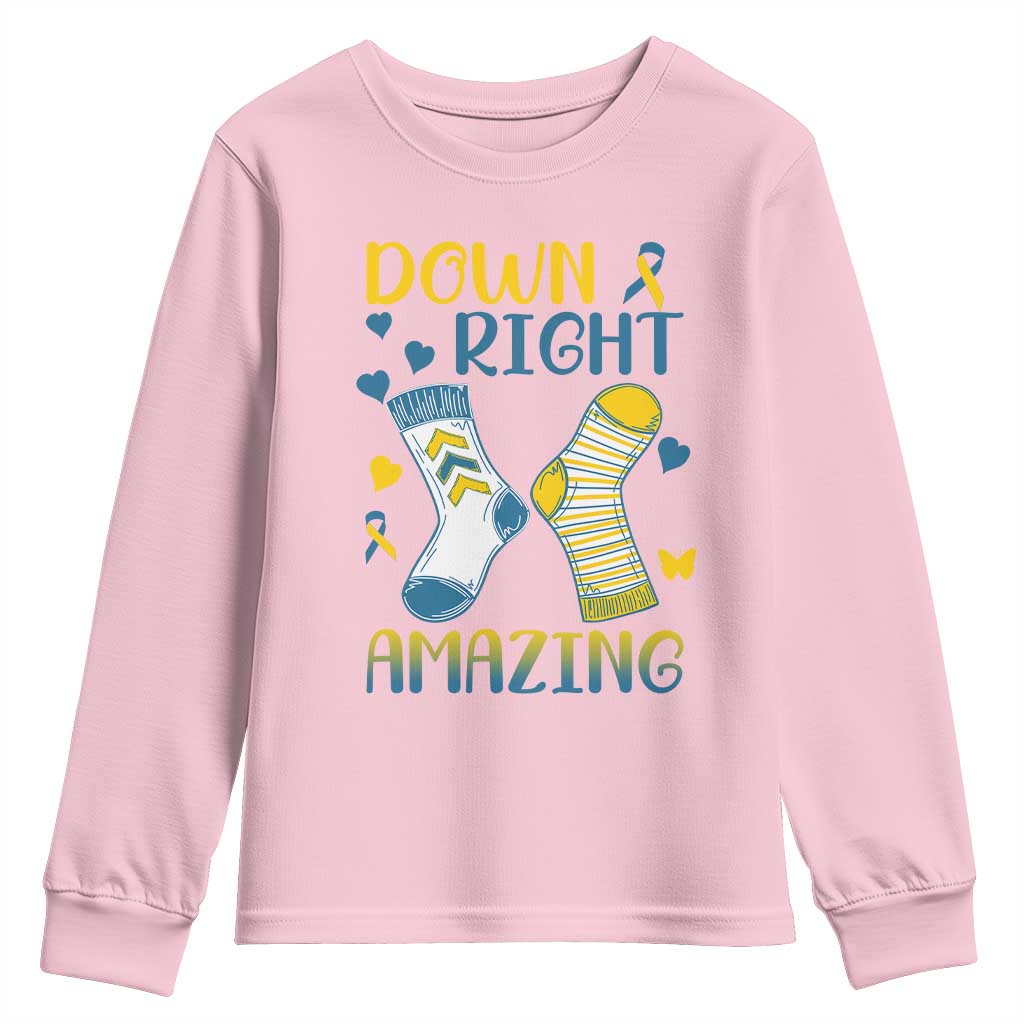 Down Right Amazing Youth Sweatshirt Down Syndrome Support Socks Ribbon